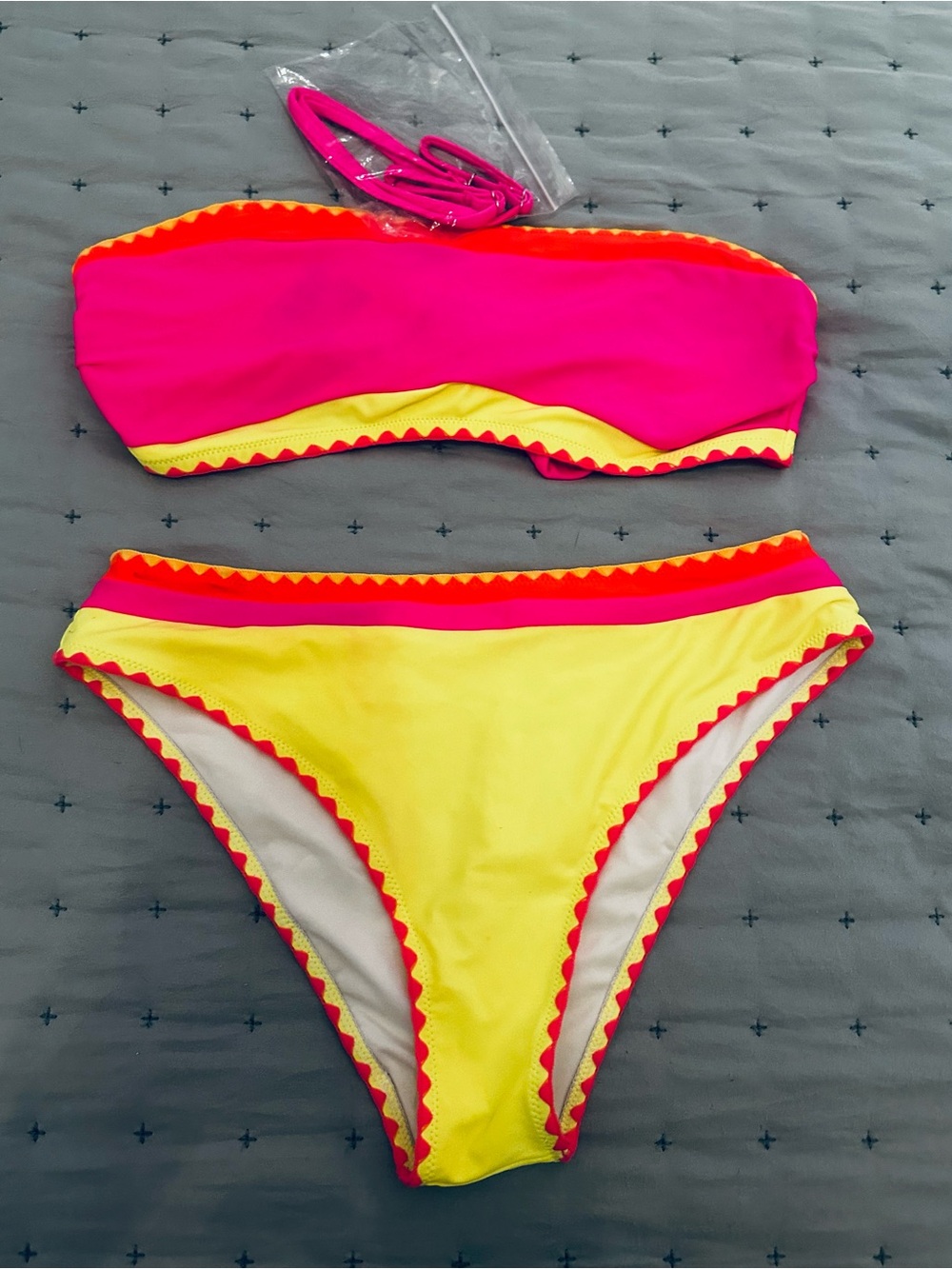 Women's Two-Piece Bandeau Bikini - Hot Pink & Yellow